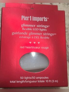 Pier One Glimmer Strings LED Lights Red Hearts New Discontinued 10ft.